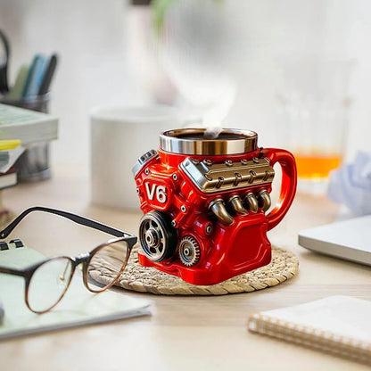 Retro Engine Coffee Mug, V8 Engines Stainless Steel Cup